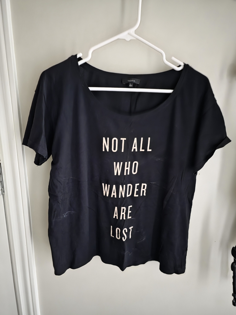 Talula Black Graphic Tee - "Not All Who Wander Are Lost"